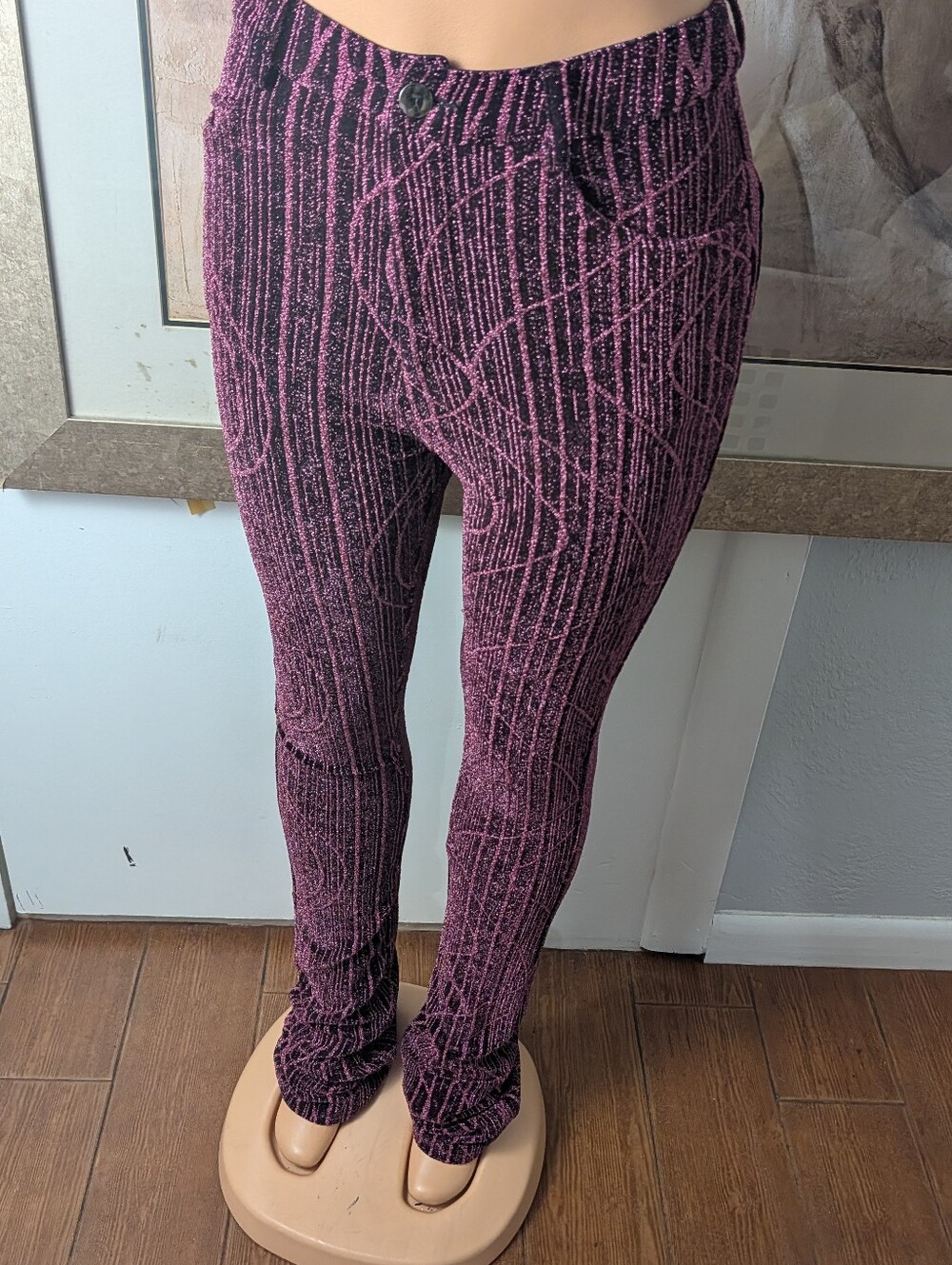 Shane Justin Pink Liquid Glitter Swirl Stacked Streetwear Leggings Size M